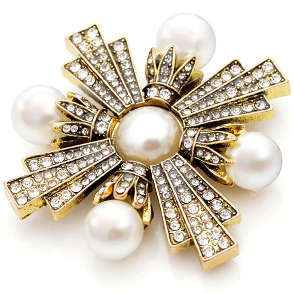 High End PEARL Maltese CROSS Rhinestone Brooch - Picture 4 of 8
